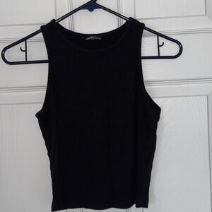 Black Ribbed High Neck Tank Top